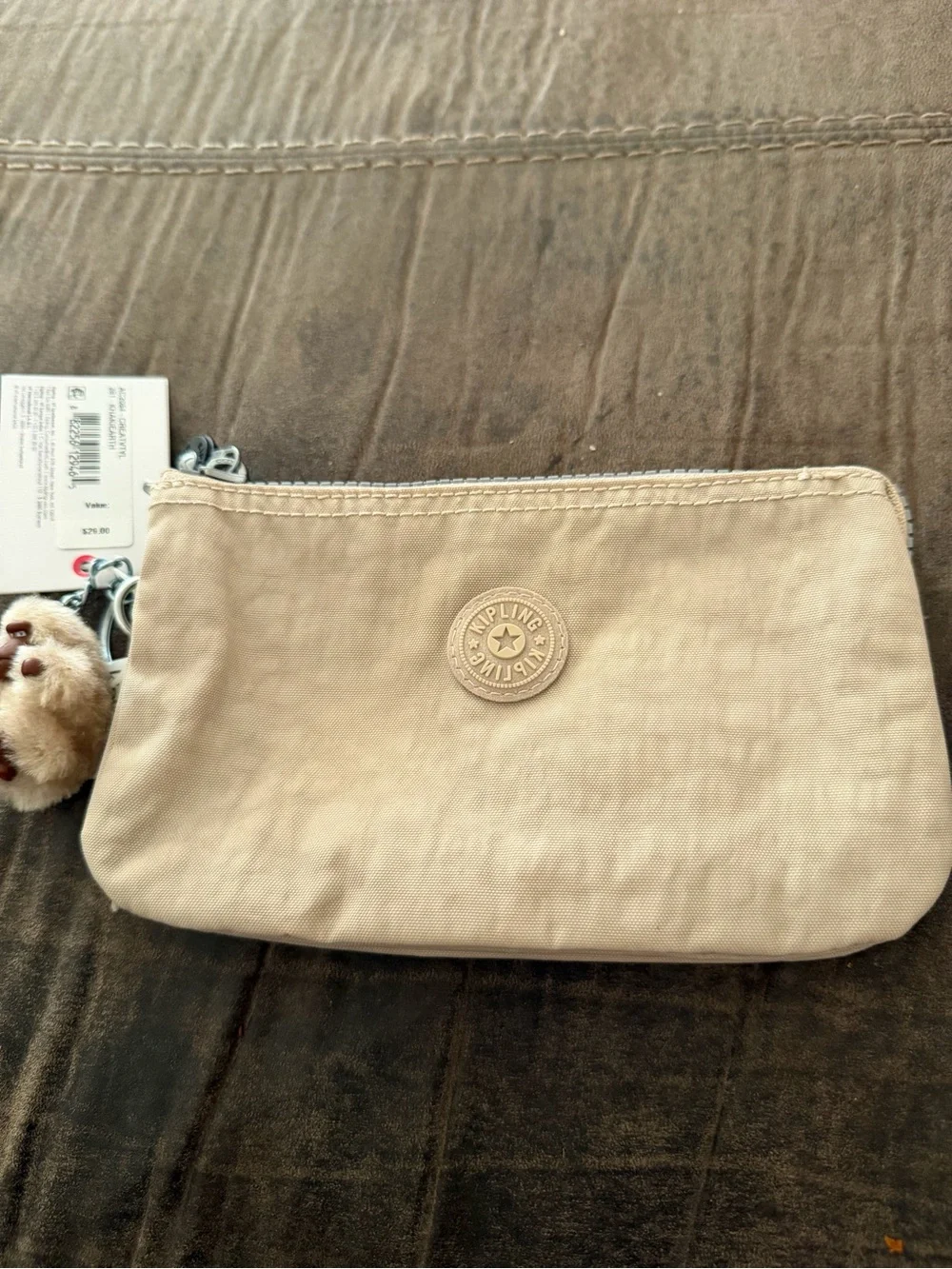 Kipling Creativity XL Pouch in Beige with Monkey Keychain